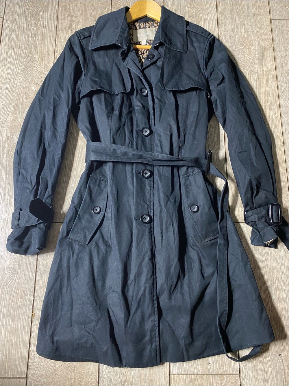 Banana Republic Black Belted Trench Coat Jacket Women's Size M Vintage